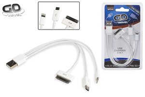 CABLE USB 3 EN 1 CARGA UNIVERSAL - MICRO USB / 8 PIN BLISTER